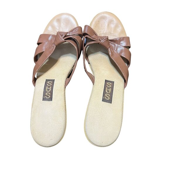 SAS 249070 Brown Leather Comfort Sandals Shoes Rubber Block Heel Slip On Size 8 - Picture 5 of 7